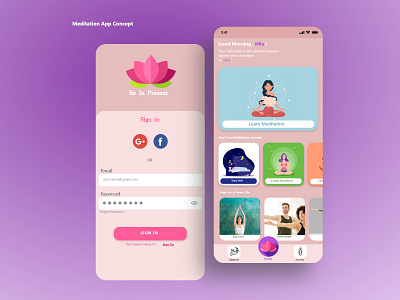 Meditation & Yoga App calm feminism meditate meditation meditation app ui yoga yoga app