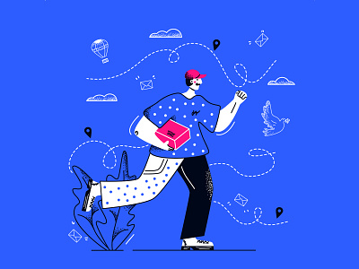 Courier balloon box bussines carrier courier delivery direction dove express flat illustration line art mail man messenger order package service vector worker
