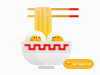 Cute Ramen Pair Illustration bowl chinese chopstick chopsticks cute egg flat food freebie icon illustration illustrator logo minimal noodle ramen sketch vector