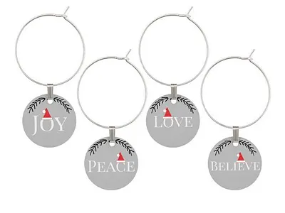 Wine glass charms believe charm charms christmas holiday joy love peace wine wineglass