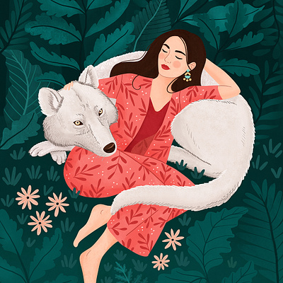 Wolf animal art digital art drawing forest girl illustration nature painting wolf woman