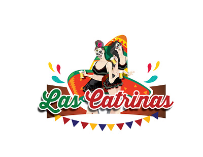 Las Catrinas Restuarant Logo beer beerlogo branding catrina celebration diadelosmuertos festive foodie green hat logo mexican mexican art red restuarant sign