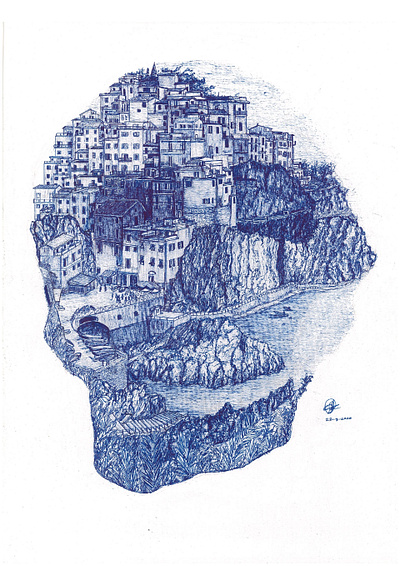 Cinque Terre Italy art artist artwork background city design drawing gelpen illustration traditional