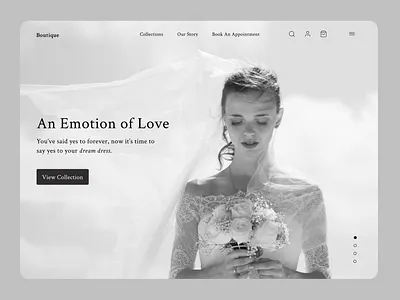 The Boutique: Website Design for Wedding dresses 👗 branding bridal ecommerce fashion figmadesign homepage interface landing page minimal ui ux uidesign uiux user experience website wedding wedding dress