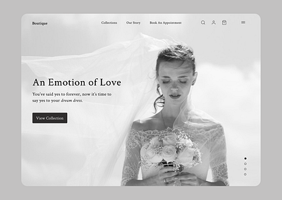 The Boutique: Website Design for Wedding dresses 👗 branding bridal ecommerce fashion figmadesign homepage interface landing page minimal ui ux uidesign uiux user experience website wedding wedding dress