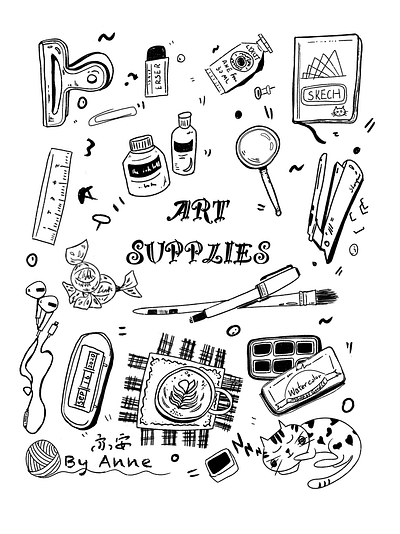Art Supplies doodling art artist candy cute drawing flat illustration ink ink drawing logo school