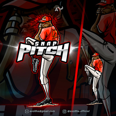 Snap Pitch - Baseball Pitcher - Mascot Logo Design avoltha baseball bestlogo braves cardinals characterillustration dodgers extrainnings graphicdesign illustration logodesigner logodesigns logoinspiration logos mascotlogo nightmare pitcher redsox worldseries yankees