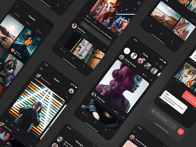 Dark mode social media app UI design adobe xd dark mode dark ui figma messaging app mobile mobile app mobile app ui design sketchapp social app social media ui ui kit ui ux design 应用 应用界面 设计