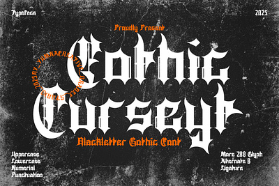 Curseyt – Blackletter Gothic Font balckletter classic decorative design display font fraktur gothic horror illustration medieval modern music new old english rock typeface typography vintage web