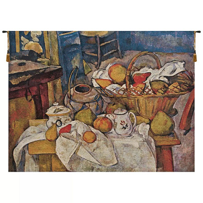 CEZANNE BASQUET ON TABLE BELGIAN WALL TAPESTRY branding design home decor logo oil painting table runner tapestry tapestry cushion tapestry throw wall art