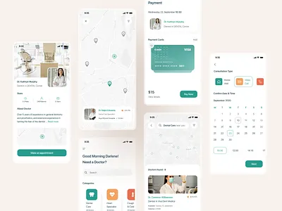 Doctor Appointment App appointment calendar clean ui credit card doctor health healthcare ios iphonex map medical app mobile app design mobile design