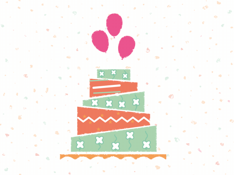 Birthday cake 2d animation animation balloons birthday cake birthday party digital animation illustration minimalism motion animation orange pink