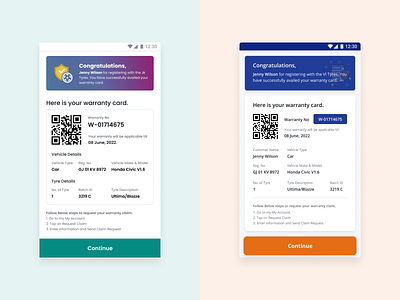 Mobile Warranty Card - Explorations app design ui ui ux ui ux design uidesign uiux uxd uxdesign uxui