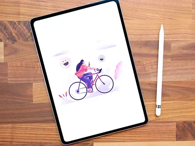 cycle girl aap design happiness health healthapp healthcare illustration ipadproart music art pencil art procreate procreate art
