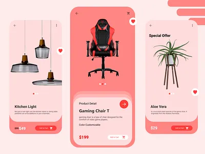 Furniture E-Commerce App | IOS Design application design clean ui design e commerce design flat furniture design ios app design ios design mobile app design mobile ui pink uiux