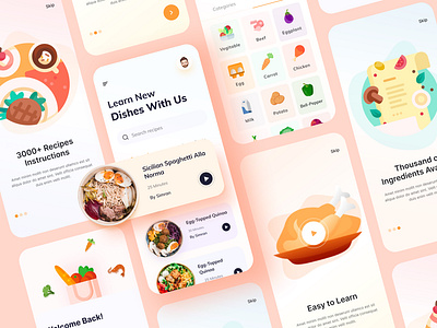 Online Cooking Learning mobile app 2020 trend best dribbble shot clean color cooking digital learning food food app food truck free download home cooking illustration learning mobile app design online learning recipe ui ui design ui trend ux