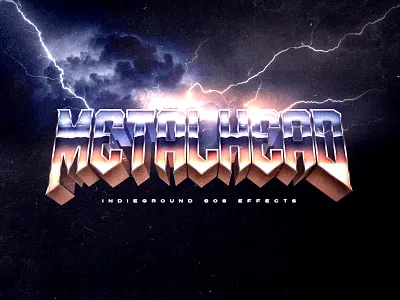 80s Photoshop Text Effect - No.29 1980s 80s chrome futuristic indieground lightning logo metal metallica mockup photoshop psd retro storm synthwave template text effect typography vintage