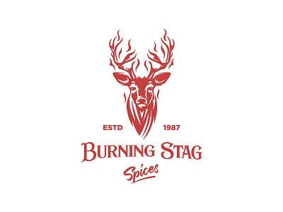 Burning Stag logo design branding food hunting illustration logo mule deer negative space outdoor simple spices stag woodcut