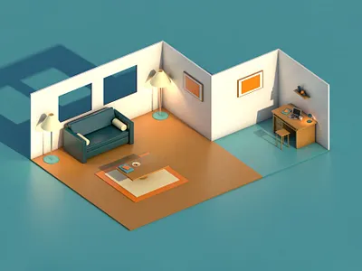 3D Flat Room Rendering 3d 3d art design