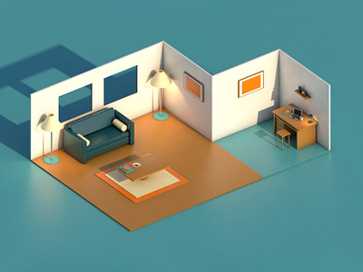 3D Flat Room Rendering 3d 3d art design