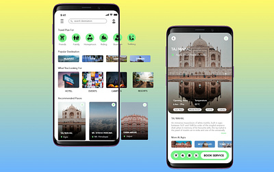 Book hotels, events & tourist destinations - Travel app animation dailyui destination destination booking events home screen hotel place prototyping tourist travel uiuxdesign