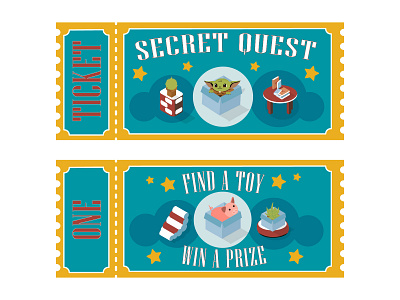 Quest Tickets adobe illustrator amusement amusement park boxes branding dribbbleweeklywarmup furniture illustration isometric illustration isometry kids illustration pig print prize quest secret ticket ticket design toy design yoda