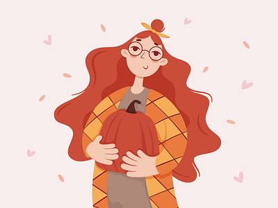 Girl with pumpkin design dribbble dtiys girl glasses illustration love orange pumpkin style yellow