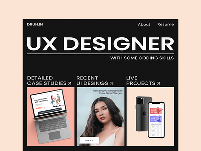 New UX Portfolio Design adobe xd aniamtion branding case studies clean design dribbble invite druhin flat gsap minimal portfolio projects typography ui ux web design webflow