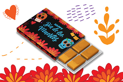 El Dia de los Muertos. Day of the dead packaging design chewing gym chocolate de los muertos doodle hand lettering marigold package packaging design papel picado sugar skull