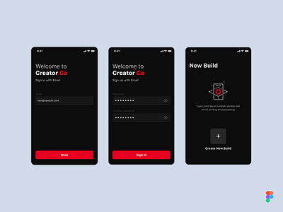 Creator Go - Login app black black and red black app black app ui branding clean ui figma freebie icon illustraion ios login minimal onboarding red ui uiux ux