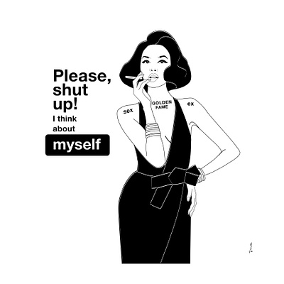 Woman in black black black dress line art line illustration quote design shutup smoke girl sticker think about vector art woman woman illustration woman in black woman portrait woman talk