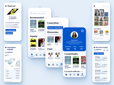 Zine Creator App app app design books community connections creator iphone map mobile app mobile ui profile profile page purchase reading reviews ui ui design uiux user interface white