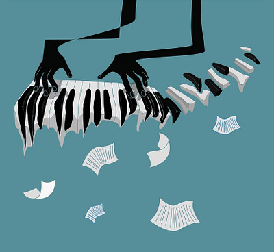 Piano player illustration jazz music musician notes piano