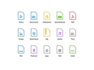 File type icons attachment audio code document documents file types files icon set icons icons download iconset pdf powerpoint ppt set slideshow text types video zip