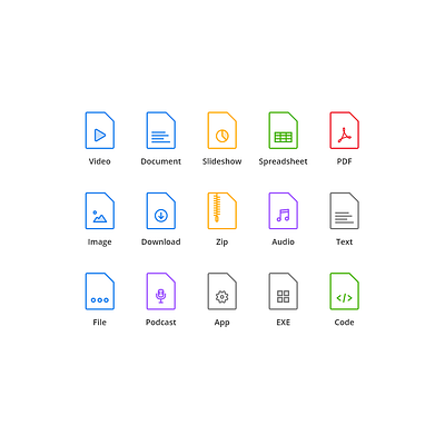 File type icons attachment audio code document documents file types files icon set icons icons download iconset pdf powerpoint ppt set slideshow text types video zip