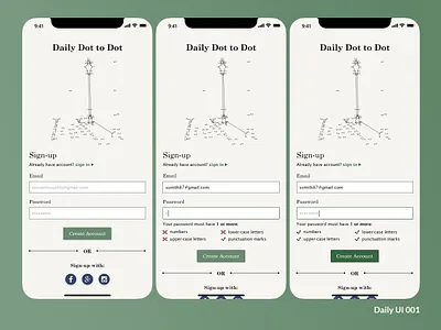 Dot to Dot App Sign-up app daily ui dailyui 001 design flat minimal ui ux