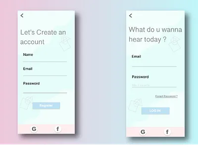 Log In and Regiser UI app design ui