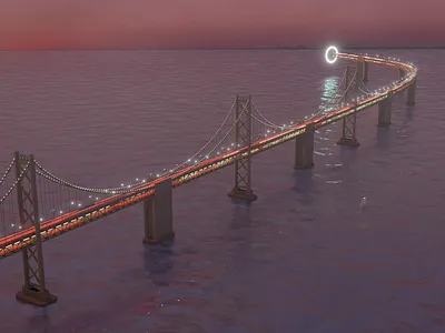 Bridge with Lights and Traffic Trails 3d render bridge fog traffic trails