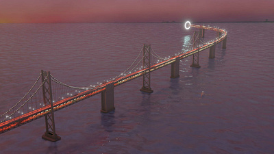 Bridge with Lights and Traffic Trails 3d render bridge fog traffic trails