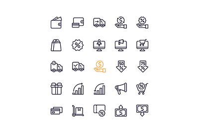 Ecommerce Icon Set chart delivery discount ecommerce ecommerce app ecommerce shop megaphone money off wallet