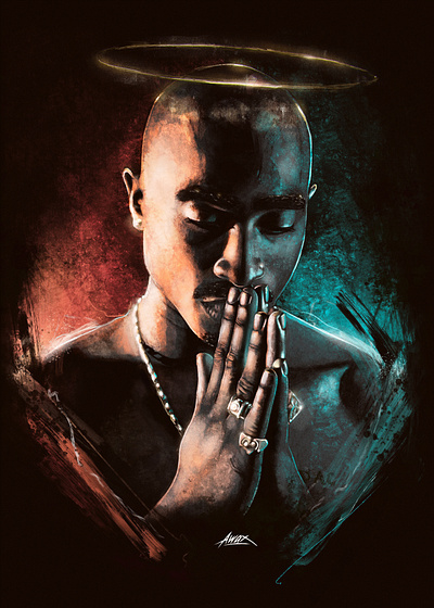 2 Pac Praying 2pac art awax design brush digital painting drawing hiphop icon portrait poster procreate timelapse west coast