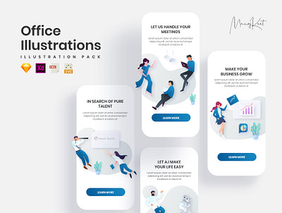 Office UI illustration pack flat illustration illustration illustration art mobile app design mobile ui sketch