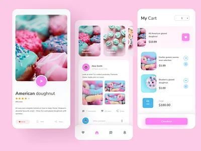 cooking app design app app design bright cooking dessert food interface ios design minimal mobile modern pink sweet sweets ui uidesign uiux design uiuxdesign user inteface ux