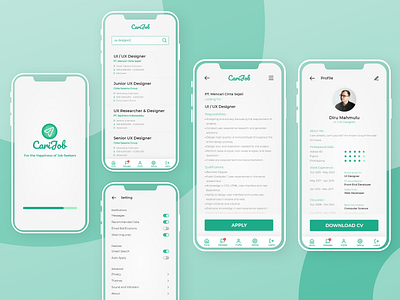 CariJob App app button design details notification profile ui ux