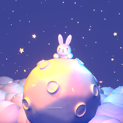 bunny on the moon 3d animal baby bedtime cartoon character children cute holiday illustration kawaii kid lullaby lunar mid autumn moon festival planet sleep story toy