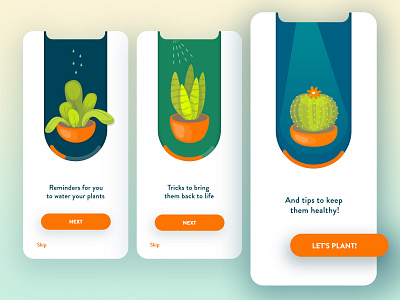 Plant Care App Onboarding Pages illustration illustrations illustrator mobile onboarding onboarding screen onboarding ui photoshop plants plants app ui uidesign uiux ux