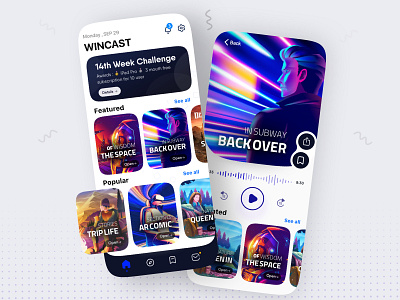 Podcast app design app apple application article book colourful ebook menu mobile music player player podcast product design uidesign ux design voice web web design