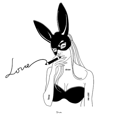 Love draw no Control art magazine art sticker black and white black bunny bunny bunny girl fashion illustration fashion magazine girl girl illustration line illustration lineart magazine cover sticker vector art vector illustration