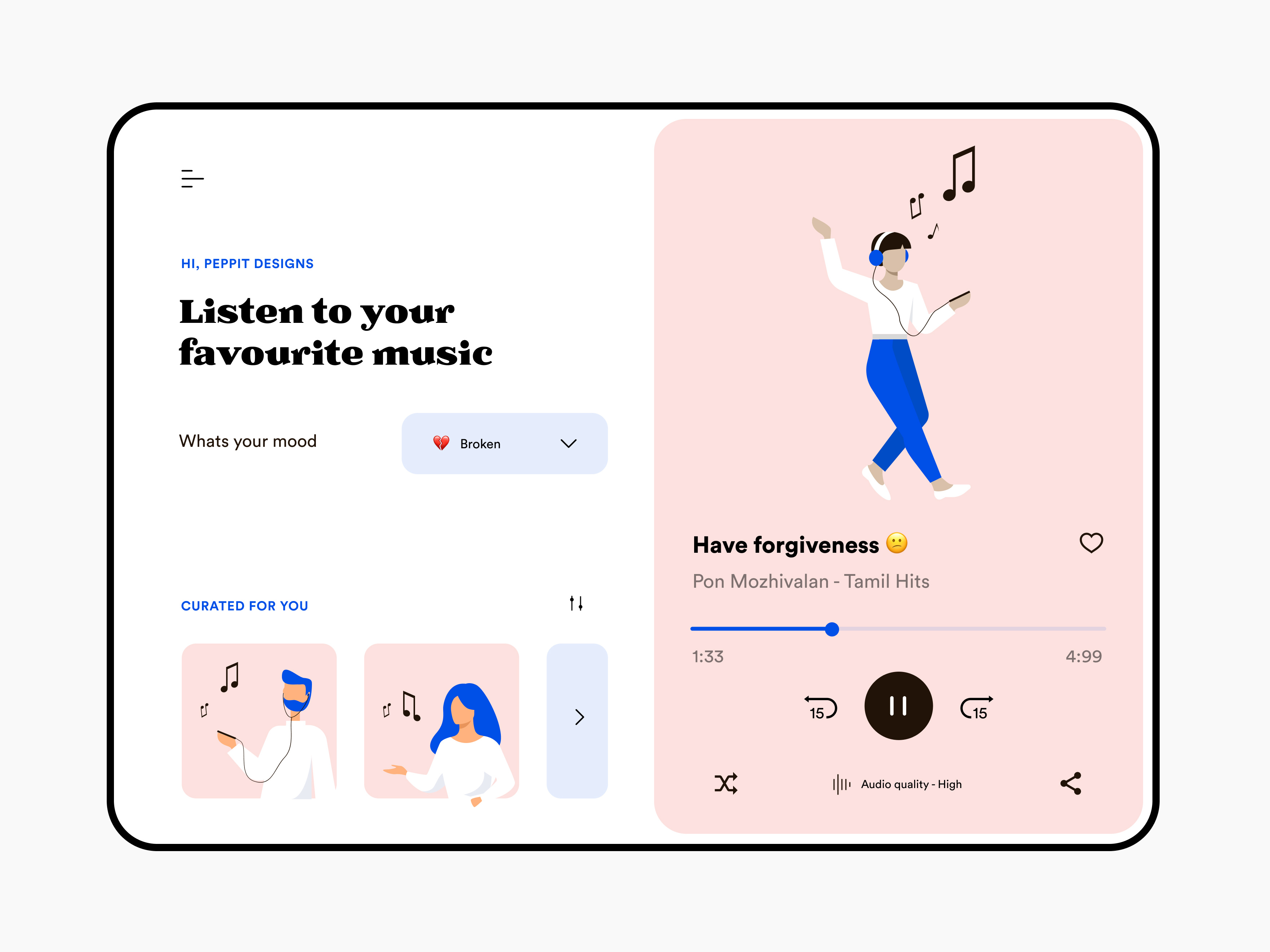 Example of Music player - Web design