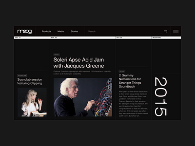 Moog Timeline black design hello monday horisontal timeline timeline design ui uiux web webdesign